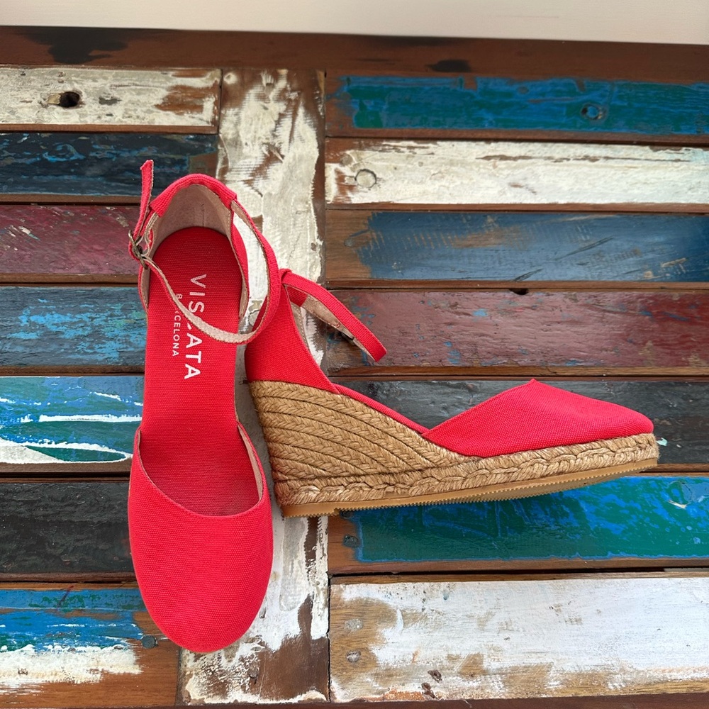 Red Espadrille Wedges with Ankle Strap